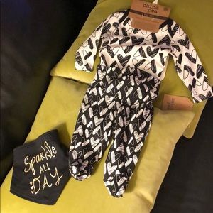 NWT Chick pea 0-3 mos black/white footed outfit